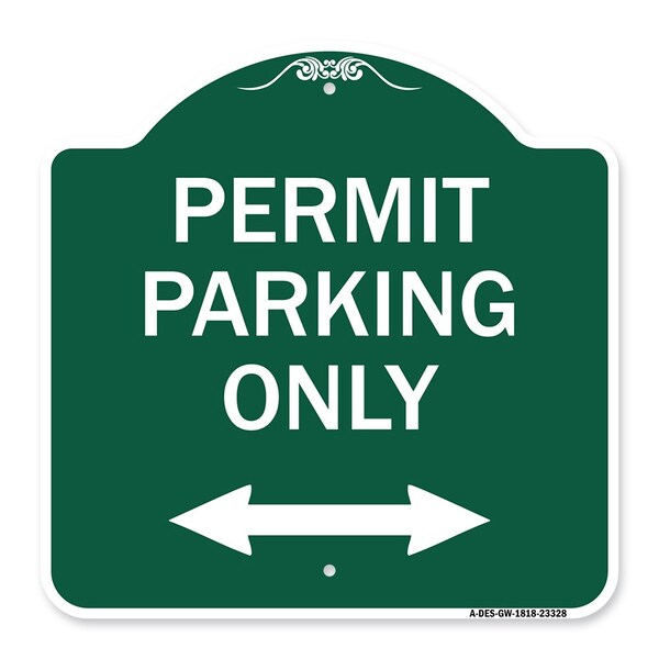 Signmission Permit Parking Bidirectional Arrow, Green & White Aluminum Sign, 18" x 18", GW-1818-23328 A-DES-GW-1818-23328 - main